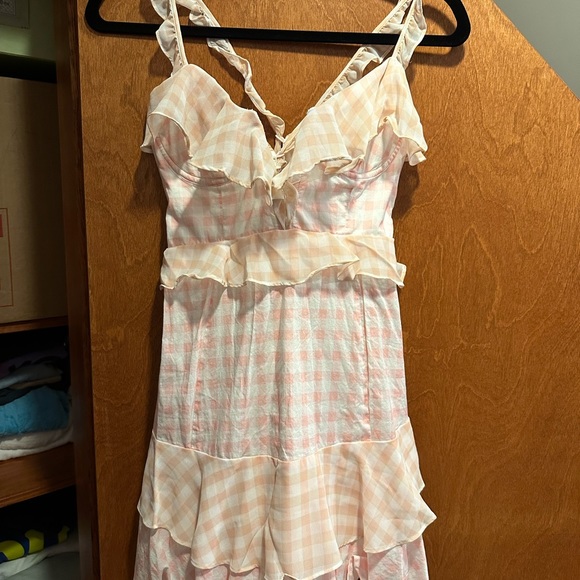 For Love & Lemons Dixie Ruffle Mini Dress Pink Gingham Size M - Picture 4 of 5